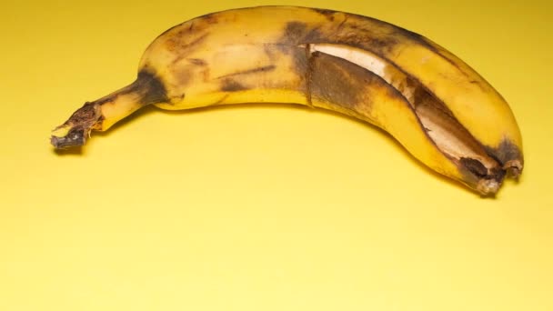 Faule Banane Auf Gelbem Hintergrund — Stockvideo