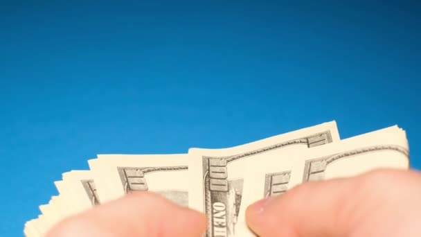 Counting Cash Dollars Blue Background — Stock Video