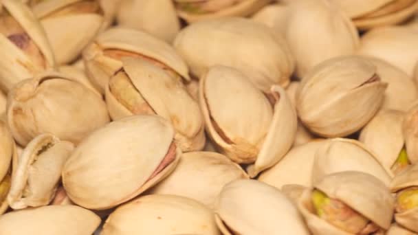 Macro Video Pistachio Nuts Rotating Circle Healthy Food Vegetarianism — Stock Video