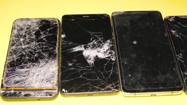 Close Broken Smartphones Broken Glass Phone — Stock Video