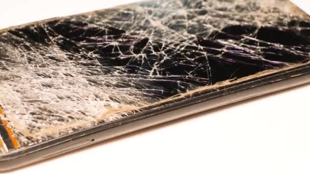 坏了的智能手机显示 触摸屏修复 移除破碎的电话显示屏 破碎的屏幕 — 图库视频影像