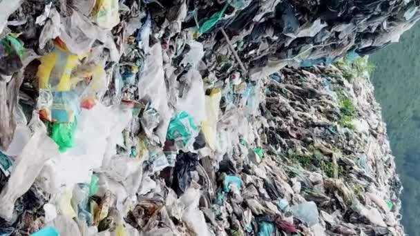 Bir Sürü Çöplükle Dolu Bir Çöplük Dikey Video Kirlenmiş Topraklarda — Stok video