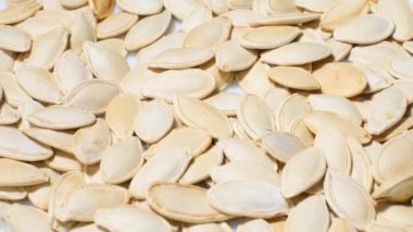 Balkabağı tohumlarını kapatın. Tohum topluyorum. Sağlıklı yemek..