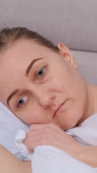 Depressed Sad Girl Cant Fall Asleep Late Night Fatigue Life — Stock Video
