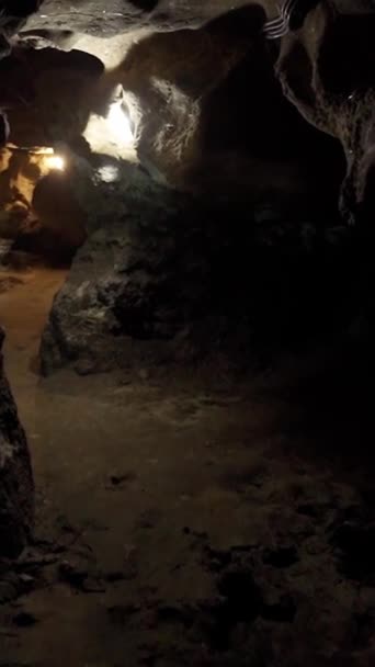 自然の洞窟 ダンジョン スペレオロジー ダンジョン ダークトンネル 地下発掘 バーティカルビデオ — ストック動画
