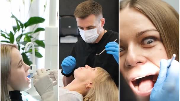 Collage Videos Dentists Work Dentistry — Stock Video
