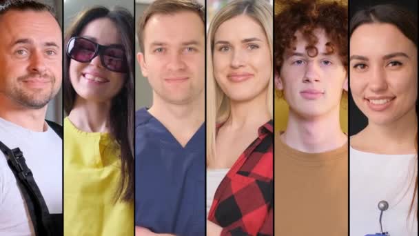 Collage Gens Souriants Heureux Multiethnique Diverses Personnes Riant Regardant Joyeusement — Video