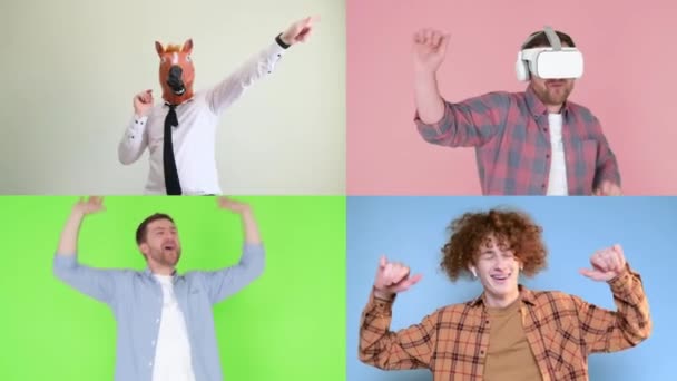 Collage Portret Van Mensen Dansen Glimlachen Gelukkige Mensen Multimedia Video — Stockvideo