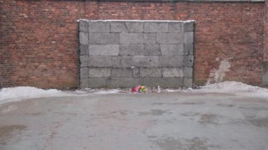 Auschwitz kampındaki Yahudilerin idam duvarı. Yahudilerin Naziler tarafından vahşice katledildiği ürkütücü bir yer. Bellek duvarı