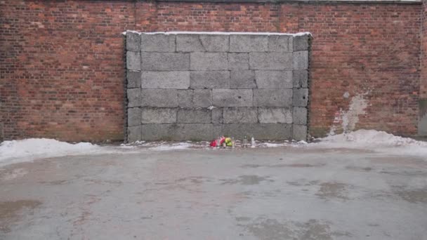 Die Mauer Der Hinrichtung Von Juden Lager Auschwitz Der Unheimliche — Stockvideo