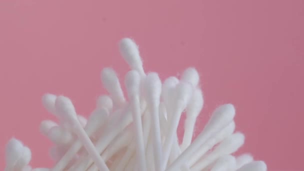 Beautiful Pink Background Adorned Cluster Cotton Swabs Resembling Blossoming Flowers — Stock Video