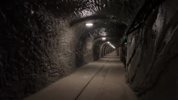 Будівля Стоїть Кінці Темного Тунелю Коли Поверхня Дороги Зникає Темряві — стокове відео