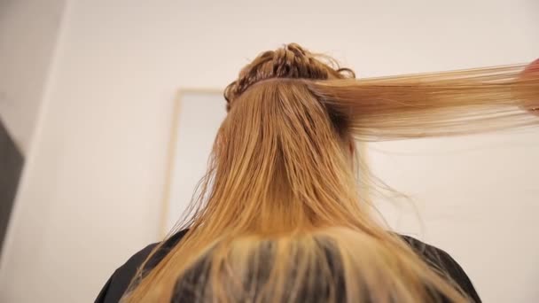 Woman Getting Her Hair Straightened Hairdresser High Quality — Stock Video