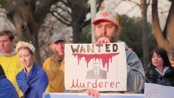 Raleigh Carolina Del Norte Febrero 2022 Protesta Contra Guerra Ucrania — Vídeo de stock