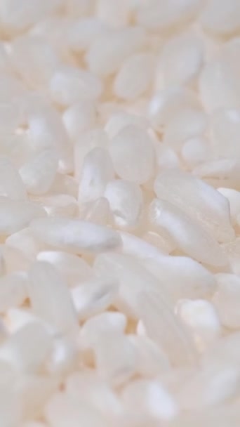 Una Vista Detallada Una Pila Granos Arroz Blanco Ingrediente Común — Vídeo de stock
