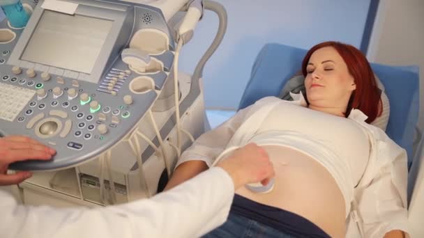 Zwangere Vrouw Echografie Verantwoordelijke Moeder Controleert Gezondheid Van Haar Baby — Stockvideo