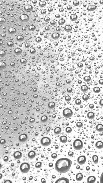 Event Captured Monochrome Close Water Drops Grey Glass Surface Forming — Stock Video