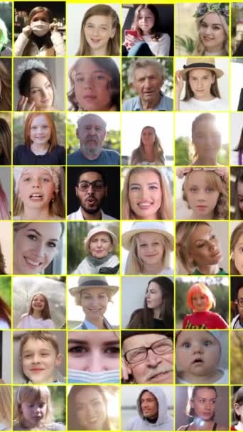 Collage Vibrant Avec Une Variété Visages Avec Différents Fronts Cheveux — Video