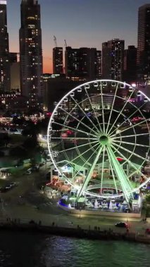 Florida, ABD 'de şehir hayatı olan Miami Ferris' in hava görüntüsü. Dikey video. 