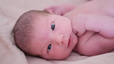 Sevimli yeni doğmuş bir bebek, yumuşak bir battaniyenin üzerinde huzur içinde yatar. Eski hayatın neşeli masumiyetini ve merakını gözler önüne serer..