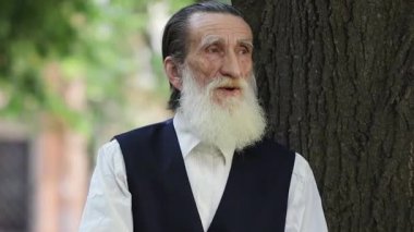 Uzun beyaz sakallı yaşlı bir adam hayat tecrübelerini ve bilgeliğini gözler önüne seren büyük bir ağacın altında duruyor.