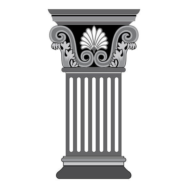 Antique white column realistic composition with isolated front view of architectural piece vector illustration