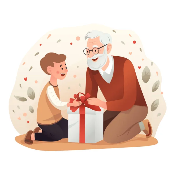 Eine Herzerwärmende Illustration Eines Großvaters Und Eines Enkels Die Zusammen — Stockvektor