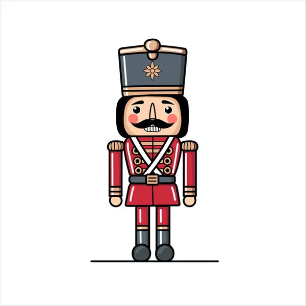 Illustration Eines Nussknacker Soldaten Roter Uniform Und Hohem Hut — Stockvektor