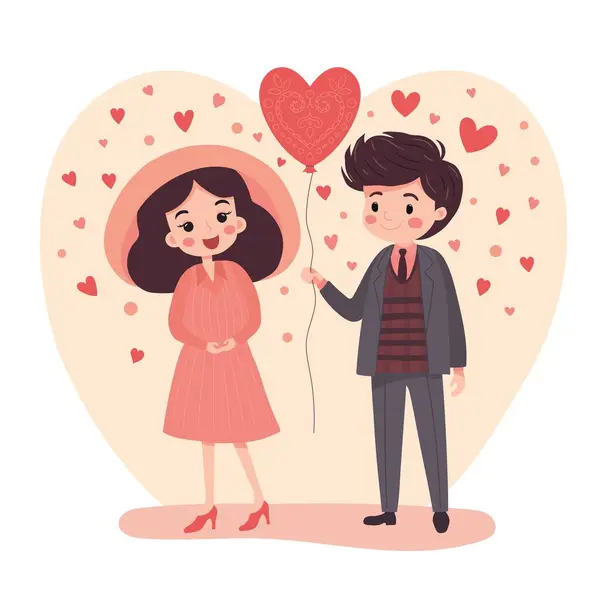 Sevgililer Günü Nün Özünü Gözler Önüne Seren Kalplerle Çevrili Bir — Stok Vektör