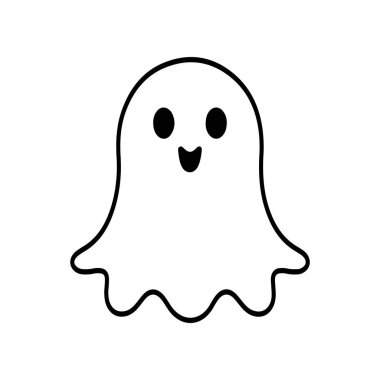 Çizgi film hayalet ikonu. Beyaz arka planda izole edilmiş basit bir çizgi film hayaleti. Vektör İllüstrasyonu