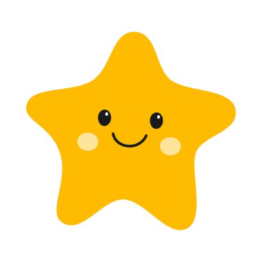 Sevimli gülümseyen yıldızlar. Mutlu yıldız çizgi film karakteri. Vektör illüstrasyonu