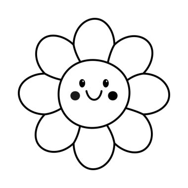 Şirin papatya çiçeği. Papatya çayı çizgi film tarzında gülümser. Vektör illüstrasyonu.