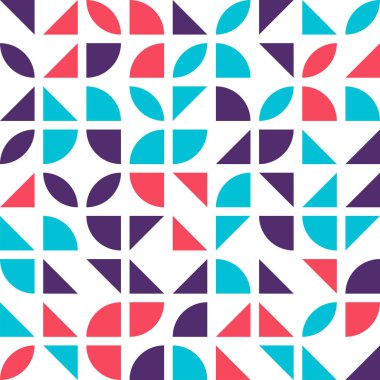 Titrek, pürüzsüz geometrik desen gök mavisi, mercan ve mor yarı daireler ve üçgenler içerir..