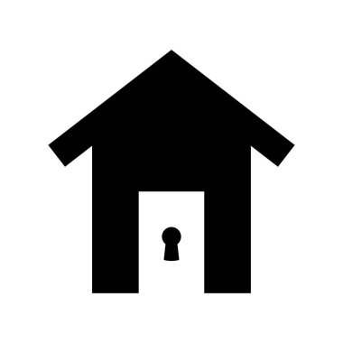 Kapısında anahtar deliği olan, ev güvenliğini sembolize eden basit bir siluet..