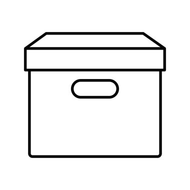 Arşiv kutusu simgesi. Karton kutu, beyaz arka plan. Vektör