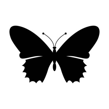 Basit, siyah bir kelebek silueti ve geniş kanatları var. Vektör