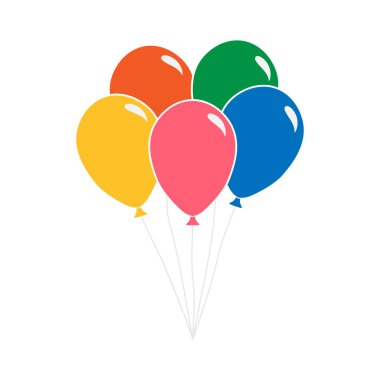 İplere bağlı şenlikli balonlar, beyaz bir arka planda izole edilmiş. Vektör