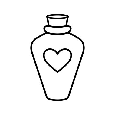 Mantar tıpalı bir şişe ve ortasında bir kalp. Aşk iksiri ya da romantik bir hediye olduğunu gösteriyor..