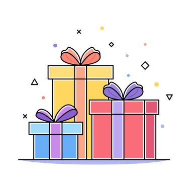 Bir yığın fiyonklu hediye kutusu. Vektör