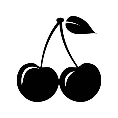 Yapraklı ikiz kiraz silueti. Vektör