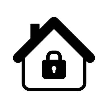 Ev koruma ikonu altında. Eve git ve kilitle. Güvenli ev kavramı. Koruma, güvenlik, güvenlik. Vektör