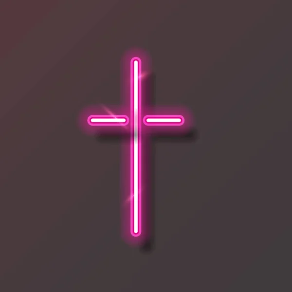 Religion Cross Neon Sign Purple Christian Cross Icon — Stock Vector
