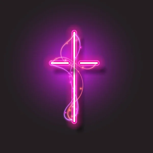 Релігія Хрест Неоновий Знак Фіолетовий Християнський Хрест Ікона — стоковий вектор