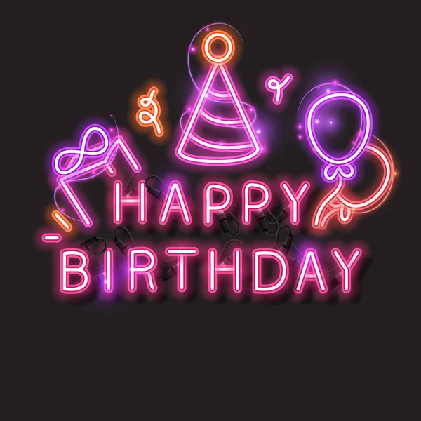 Happy Birthday Neon Design — Stock Vector