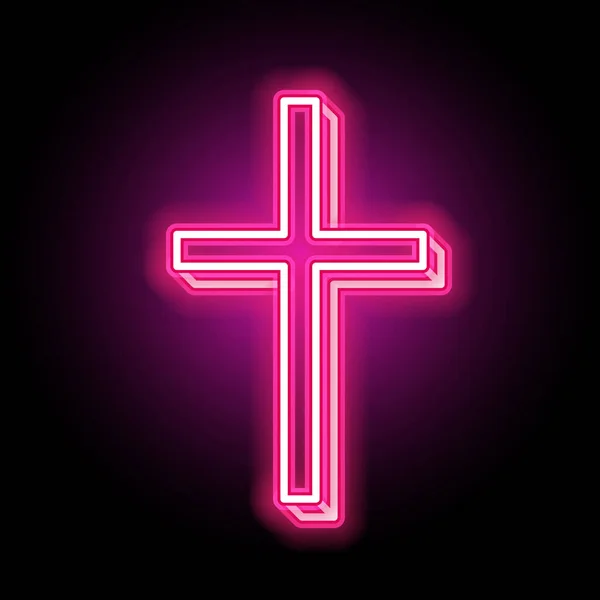 Cross Desain Neon Tanda Neon Kristen - Stok Vektor