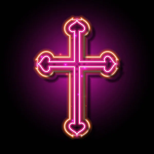 ネオンのクロスデザイン キリスト教のネオンサイン — ストックベクタ