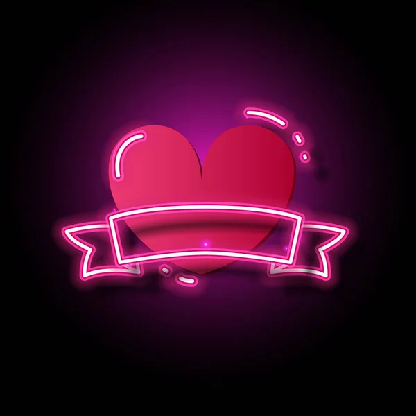 Jag Älskar Neonskylt Hjärtneonbanderoll Röd Hjärtbanderoll — Stock vektor