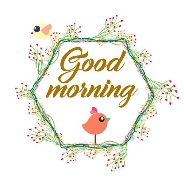 Goedemorgen Ontwerp Gelukkige Ochtend Met Schattige Vogel — Stockvector