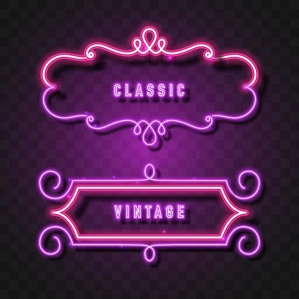 Vintage Neon Banner Klassisches Neonbanner Pinkfarbener Neon Rahmen — Stockvektor