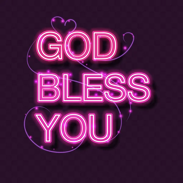 God Bless You Text Neon Design Pink Neon — Stock Vector